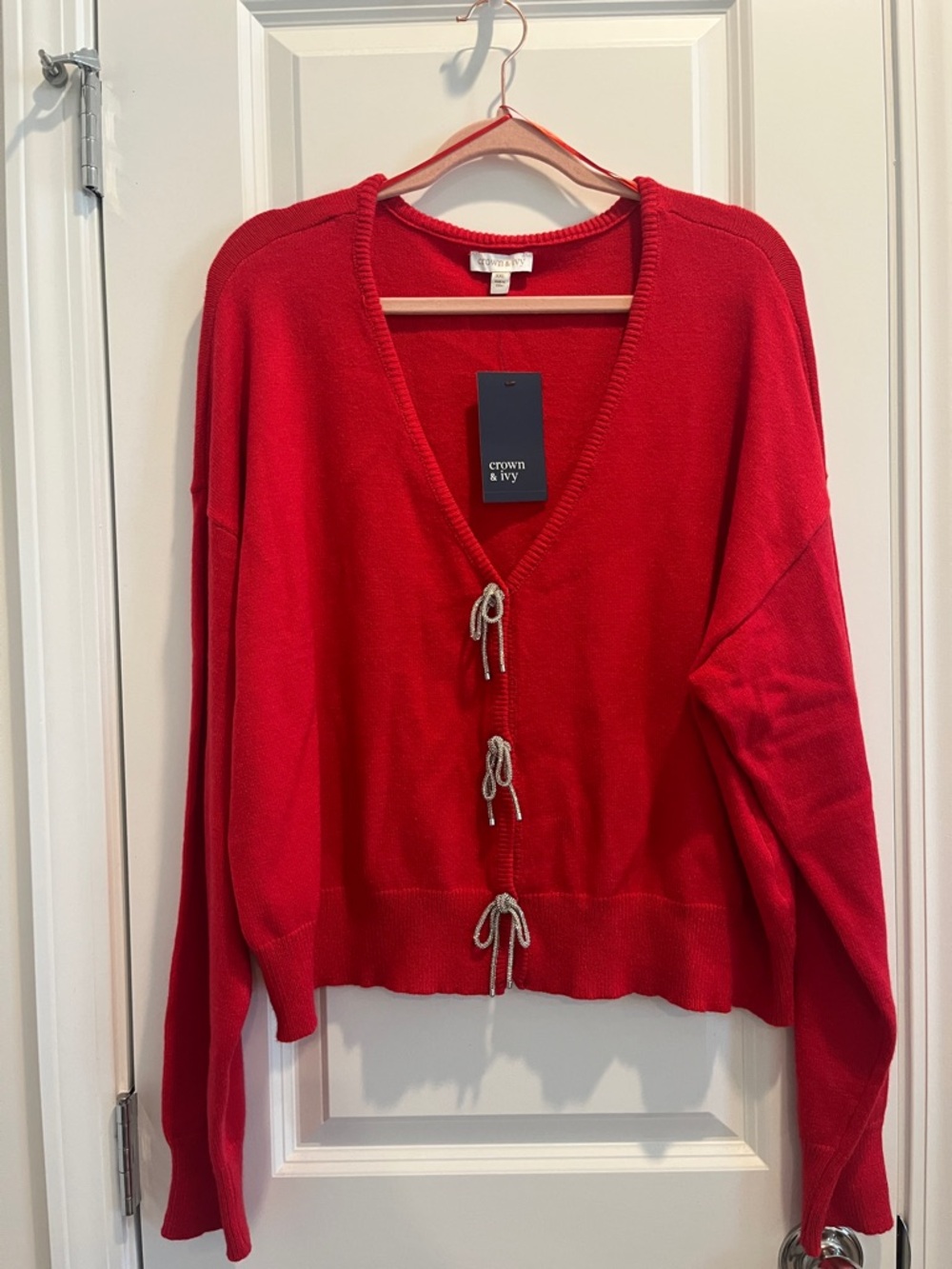 crown & ivy Red Tie-Front V-Neck Cardigan - XXL - NWT